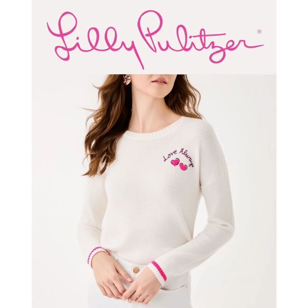 NWT LILLY PULITZER Long Sleeve White Love Pippy Sweater SIZE M, L, XL MSRP $128